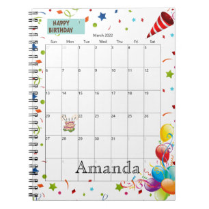Mars 2022 Calendrier Joyeux Carnet d'anniversaire
