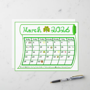 Mars 2026 Mois Ligne Verte Papier Art Papier Polic
