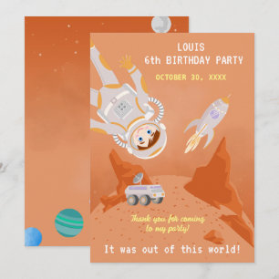 Mars astronaut jongen thema verjaardagsfeestje bedankkaart