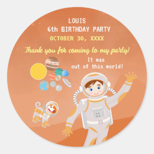 Mars astronaut jongen thema verjaardagsfeestje ronde sticker