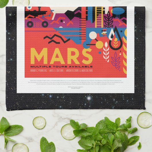 Mars Historic Sight vakantion advertentie ruimteto Theedoek (Gevouwen)