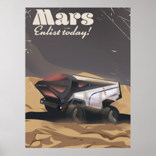 Mars, Meld je vandaag aan! Retro militair ruimtepo Poster