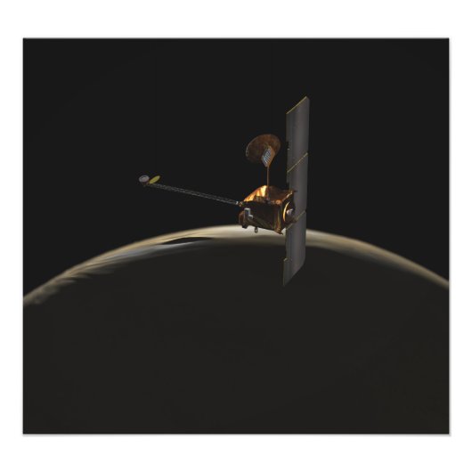 Mars Odyssey ruimteschip boven marszee Foto Afdruk (Voorkant)