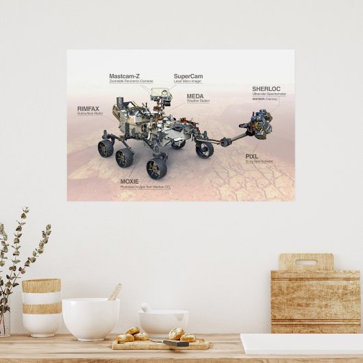 Mars Perseverance Rover met instrumenten Poster (Keuken)