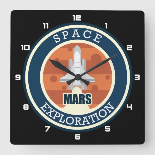 Mars / Ruimtevaart Vierkante Klok (Voorkant)
