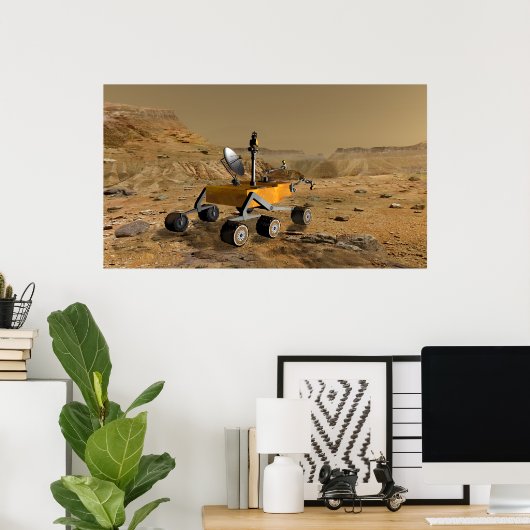 Mars Science Laboratory reist nabij een canyon Poster (Thuiskantoor)