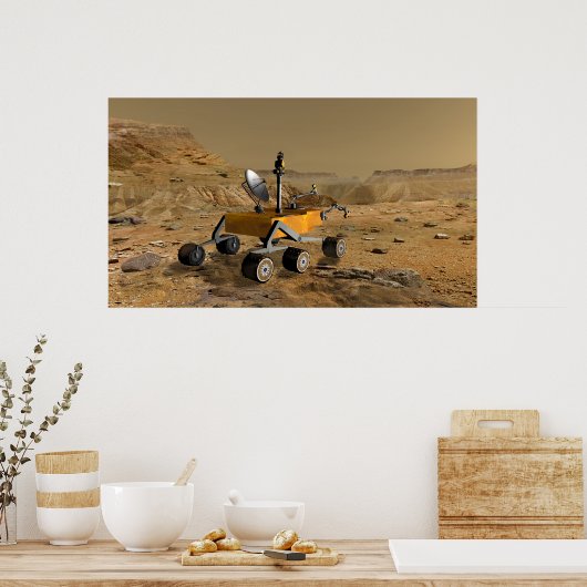 Mars Science Laboratory reist nabij een canyon Poster (Keuken)