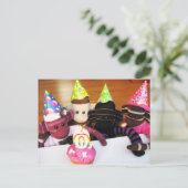 Mars Sock Monkey Post Kaart - Verjaardag (Staand voorkant)