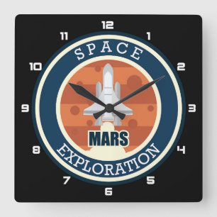 Mars / Space Exploration Vierkante Klok