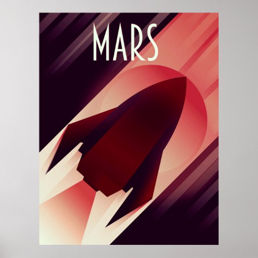 Mars Starship Art Deco Ruimtekunst Poster (Voorkant)