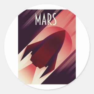 Mars Sterrenschip Art Deco Ruimtekunst Ronde Sticker