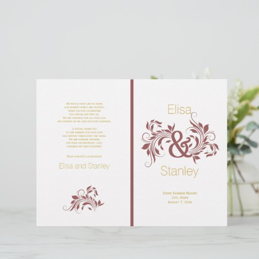 Marsala ampersand scroll leaf bruiloft (Staand voorkant)