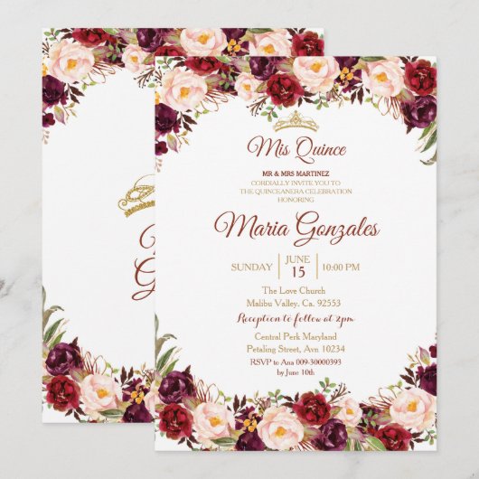 Marsala Aquarelle Quinceanera Invitation (Devant / Derrière)