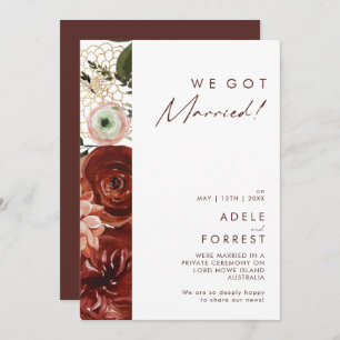 Marsala Automne Floral Blanc Elopement Faire-part