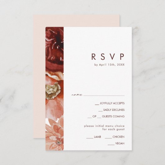Marsala Automne Floral Blush Menu Choix Carte RSVP (Devant / Derrière)
