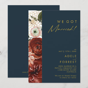 Marsala Automne Floral Navy Elopement Faire-part