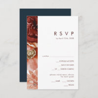 Marsala Automne Floral Navy Menu Choix Carte RSVP