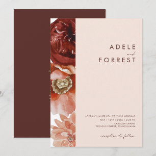 Marsala Autumn Floral Blush All-in-One bruiloft Kaart