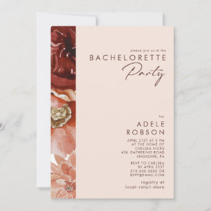 Marsala Autumn Floral Blush Bachelorette Party Kaart