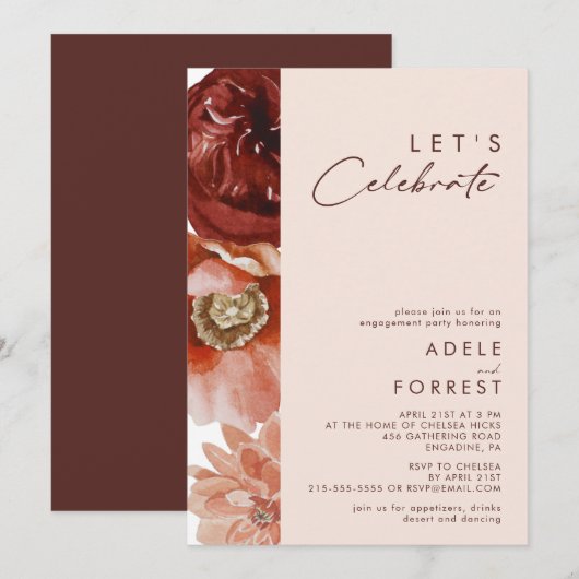 Marsala Autumn Floral | Blush Let's Celebrate Kaart (Voorkant / Achterkant)