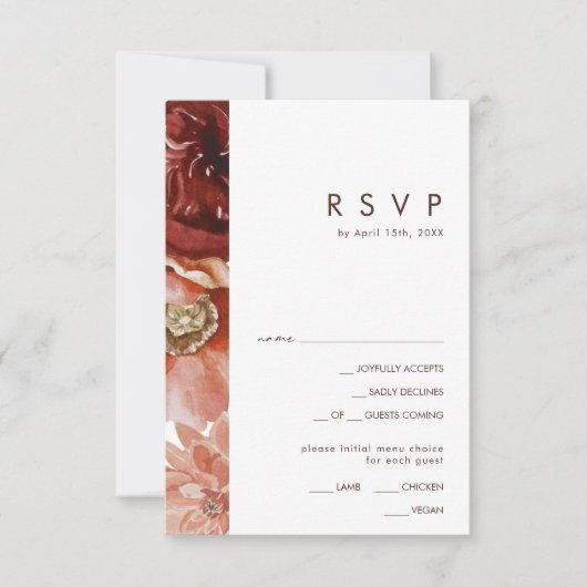 Marsala Autumn Floral Blush Menu Keuze RSVP-kaart (Voorkant)