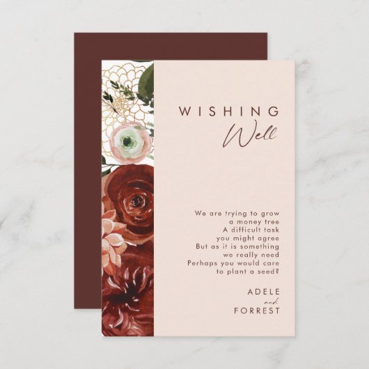 Marsala Autumn Floral | Blush Weddenschap goed Informatiekaartje (Voorkant / Achterkant)