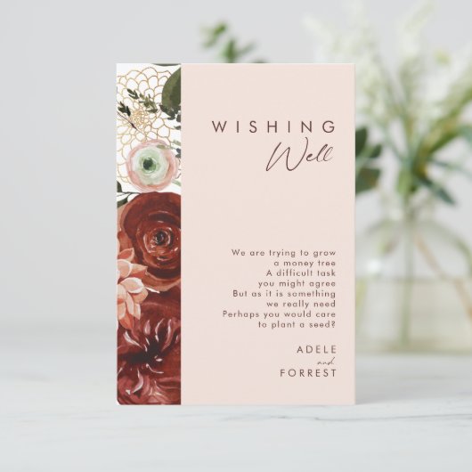 Marsala Autumn Floral | Blush Weddenschap goed Informatiekaartje (Staand voorkant)