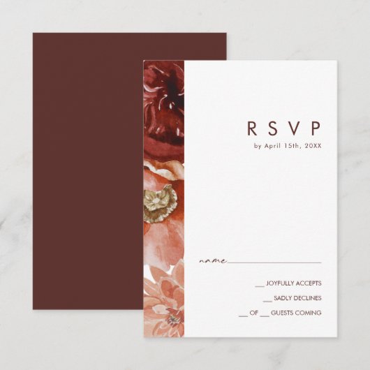 Marsala Autumn Floral | Carte RSVP blanche (Devant / Derrière)