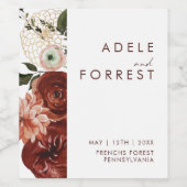 Marsala Autumn Floral | Étiquette de vin Mariage b (Étiquettes simples)