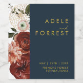 Marsala Autumn Floral | Étiquette de vin Mariage d (Étiquettes simples)