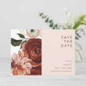 Marsala Autumn Floral | Horizontaal zwart Save The Date (Staand voorkant)