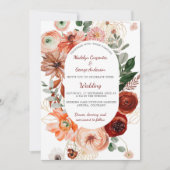 Marsala Autumn Floral Lijst Wedding Kaart (Voorkant)