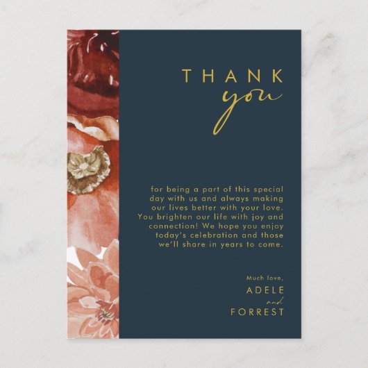 Marsala Autumn Floral | Navy Dankkaart Briefkaart (Voorkant)