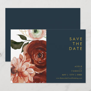 Marsala Autumn Floral Navy Horizontaal Save The Date