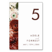 Marsala Autumn Floral | Numéro de table blanche (Dos)