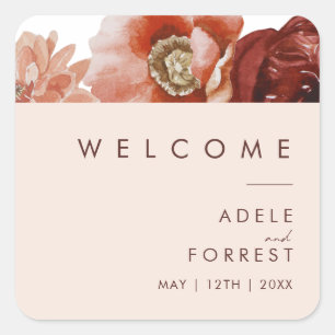 Marsala Autumn Floral   Onthaal van het Wuwelijksh Vierkante Sticker