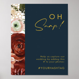 Marsala Autumn Floral Schuine-hashtag Poster