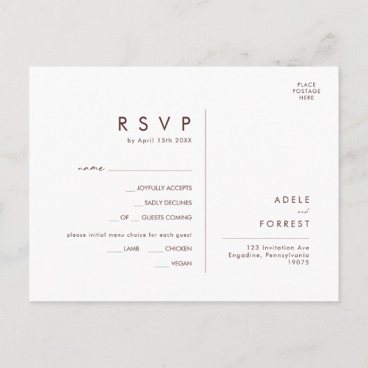 Marsala Autumn Floral White Menu Keuze RSVP-kaart (Achterkant)