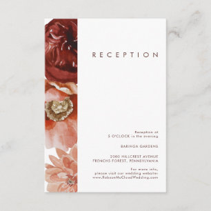 Marsala Autumn Floral White Wedding Reception Card Informatiekaartje