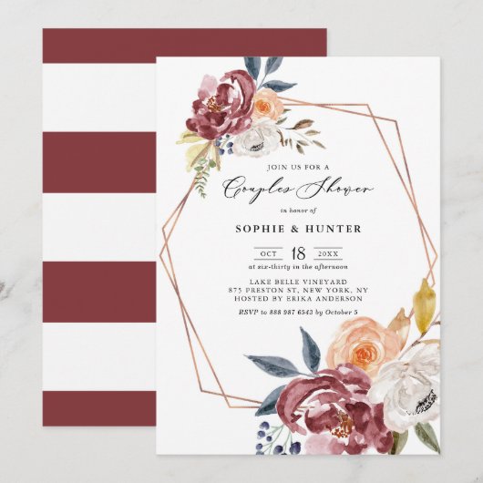 Marsala Autumn Flowers Geometric Couples Shower Kaart (Voorkant / Achterkant)
