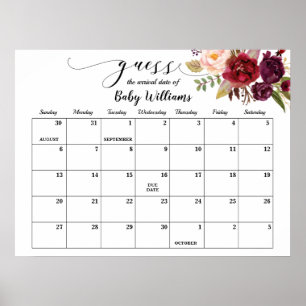 Marsala Baby shower Raad Vervaldatum agenda Poster