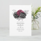 Marsala, Black en Silver Floral Wedding Kaart (Staand voorkant)
