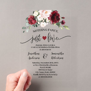 Marsala Bloemen Niets Gek Just Love Elopement Acryl Uitnodigingen