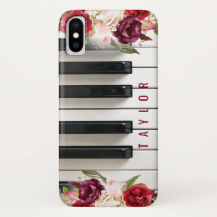 Marsala Bloemen Pianist Custom Naam Muziek iPhone X Hoesje
