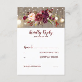 Marsala Bloemen Rustieke bruiloft RSVP Kaartje