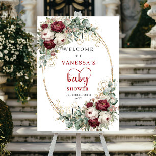 Marsala Bloemrijke Groene Baby Shower Welkom Poster