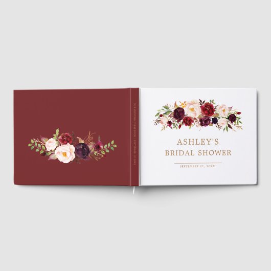 Marsala Bloemrijke Herfst Bruiloft Feest Gastboek Gastenboek (Volledig)