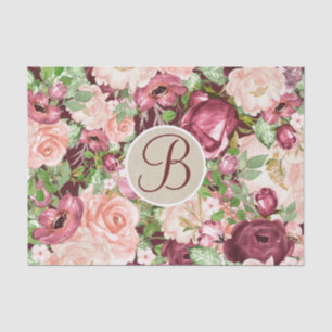Marsala Bloemrijke Rustieke Monogram Letter Initia Tissuepapier