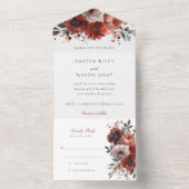 Marsala Bloom Scheur-weg RSVP Bruiloft All In One Uitnodiging (Binnen)