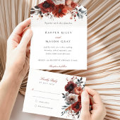 Marsala Bloom Scheur-weg RSVP Bruiloft All In One Uitnodiging